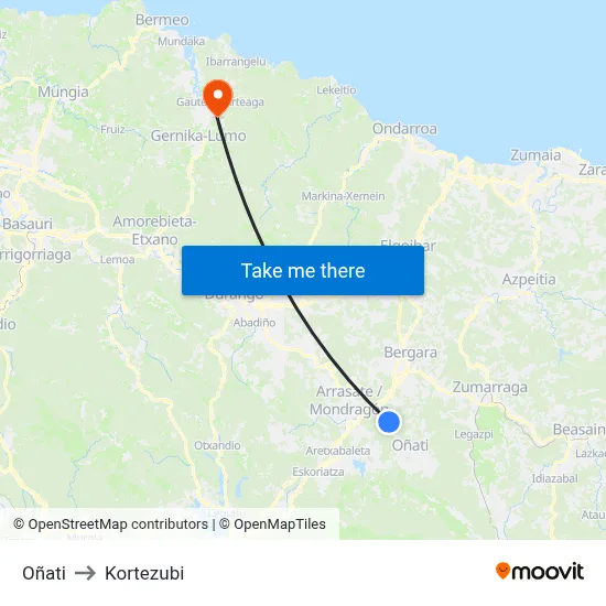 Oñati to Kortezubi map