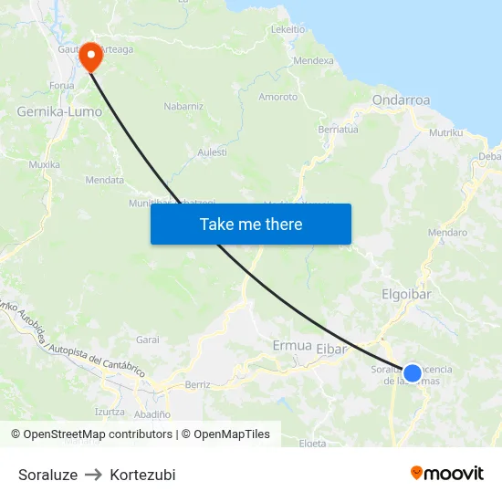 Soraluze to Kortezubi map