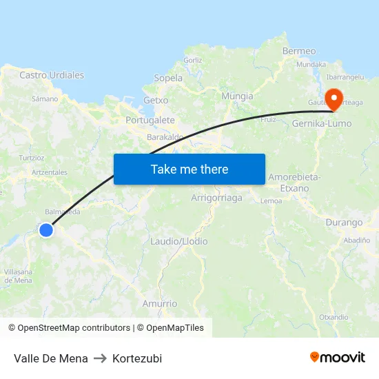 Valle De Mena to Kortezubi map