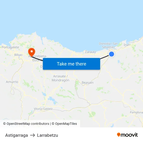 Astigarraga to Larrabetzu map