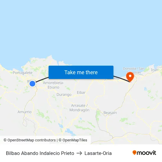 Bilbao Abando Indalecio Prieto to Lasarte-Oria map
