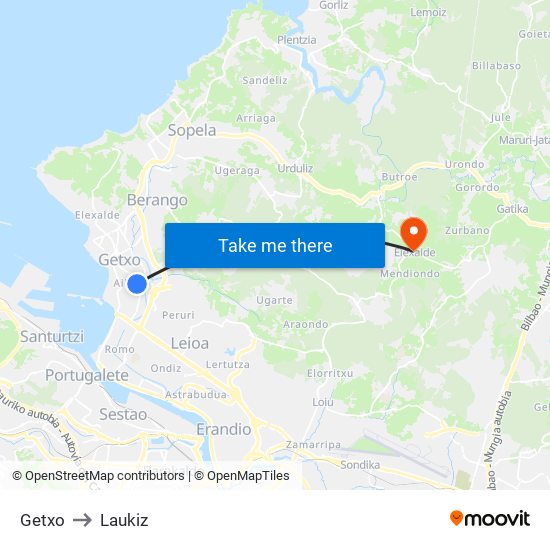Getxo to Laukiz map