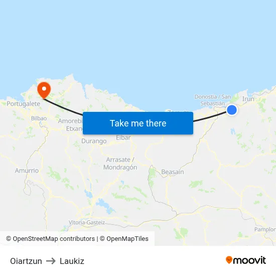 Oiartzun to Laukiz map