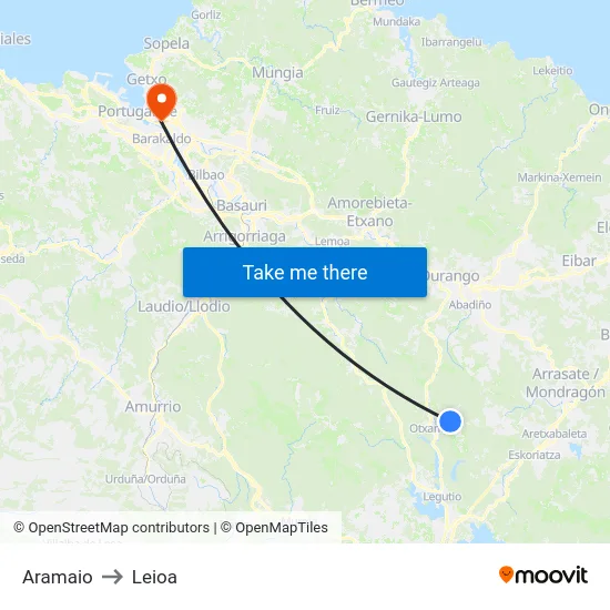 Aramaio to Leioa map