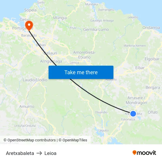 Aretxabaleta to Leioa map