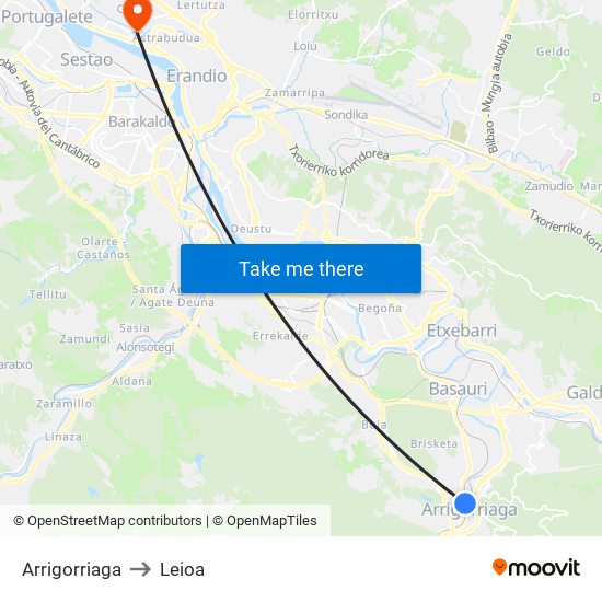 Arrigorriaga to Leioa map
