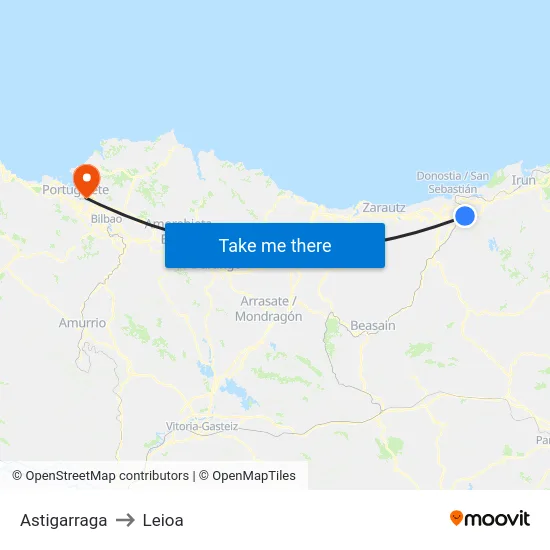 Astigarraga to Leioa map