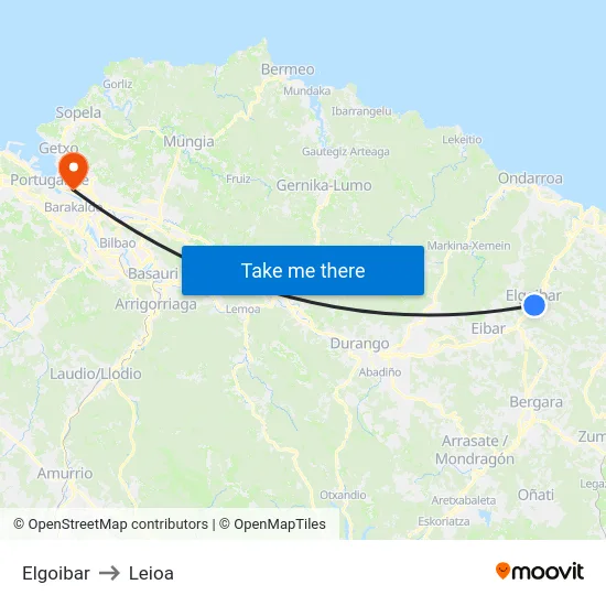 Elgoibar to Leioa map