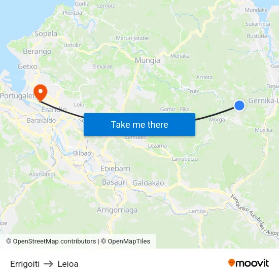 Errigoiti to Leioa map