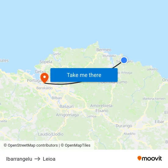 Ibarrangelu to Leioa map