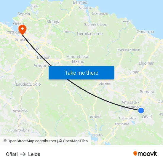 Oñati to Leioa map