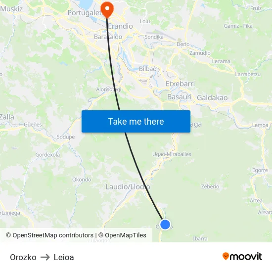 Orozko to Leioa map