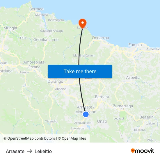 Arrasate to Lekeitio map