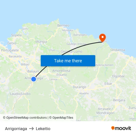 Arrigorriaga to Lekeitio map