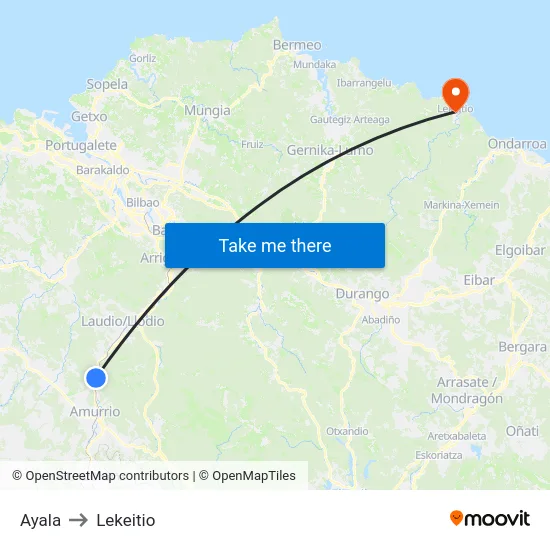 Ayala to Lekeitio map