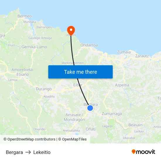 Bergara to Lekeitio map