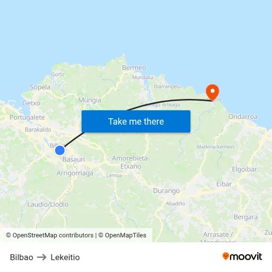 Bilbao to Lekeitio map