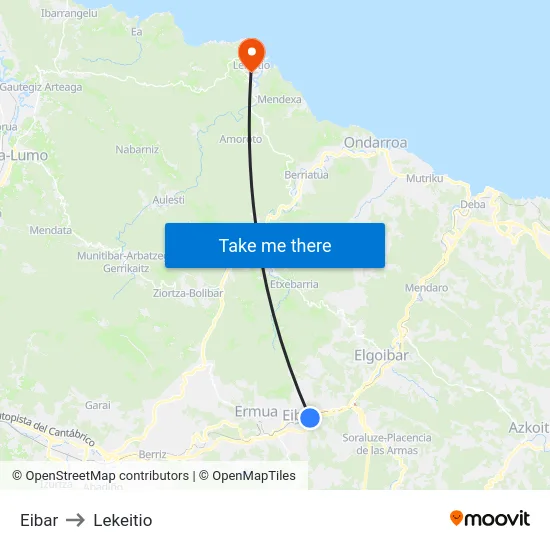Eibar to Lekeitio map