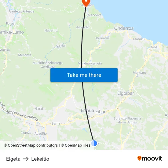 Elgeta to Lekeitio map