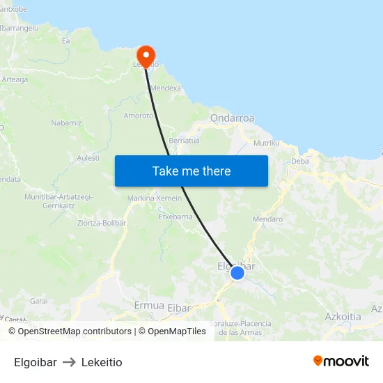 Elgoibar to Lekeitio map