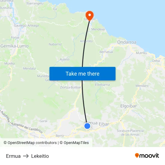 Ermua to Lekeitio map