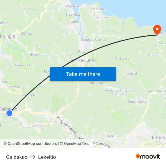 Galdakao to Lekeitio map