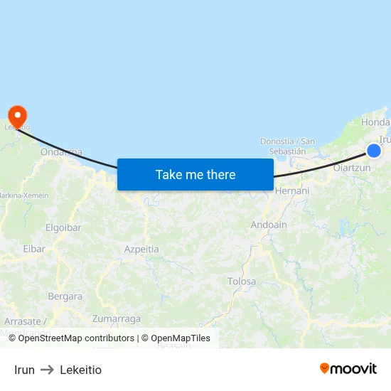 Irun to Lekeitio map