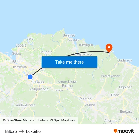 Bilbao to Lekeitio map