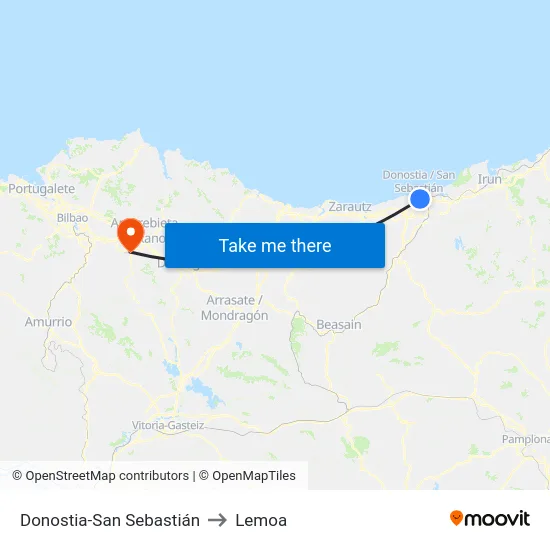 Donostia-San Sebastián to Lemoa map