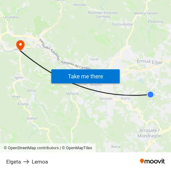Elgeta to Lemoa map