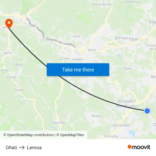 Oñati to Lemoa map