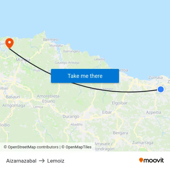 Aizarnazabal to Lemoiz map