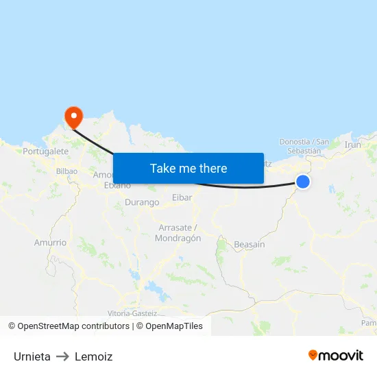 Urnieta to Lemoiz map
