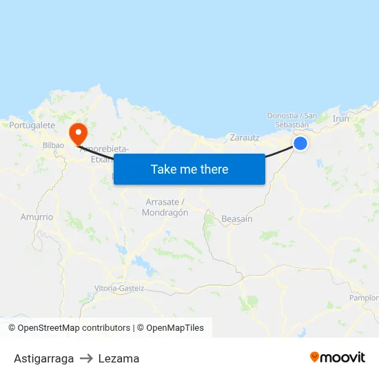 Astigarraga to Lezama map