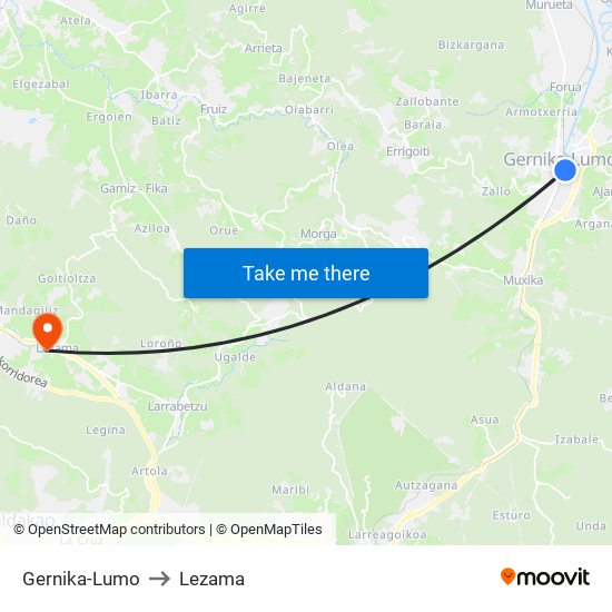 Gernika-Lumo to Lezama map