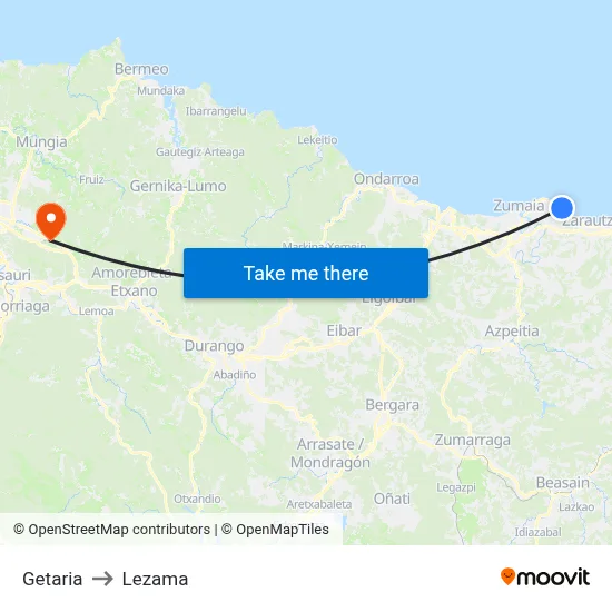 Getaria to Lezama map