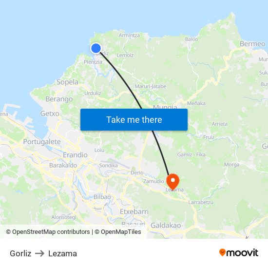 Gorliz to Lezama map