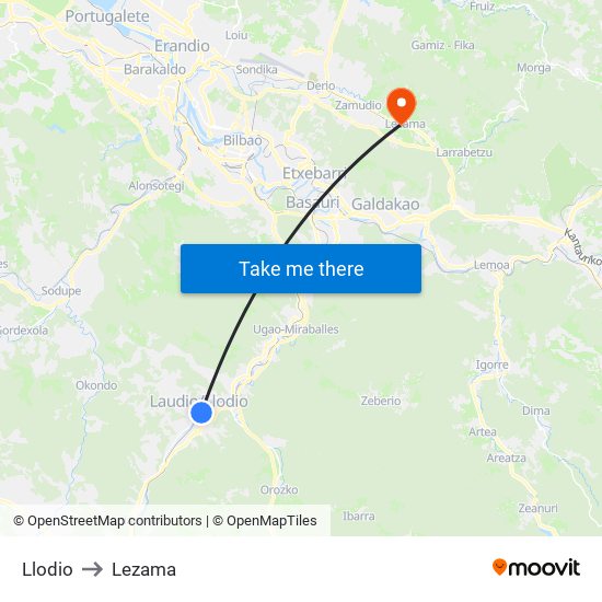Llodio to Lezama map