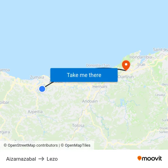 Aizarnazabal to Lezo map