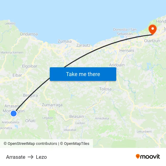 Arrasate to Lezo map