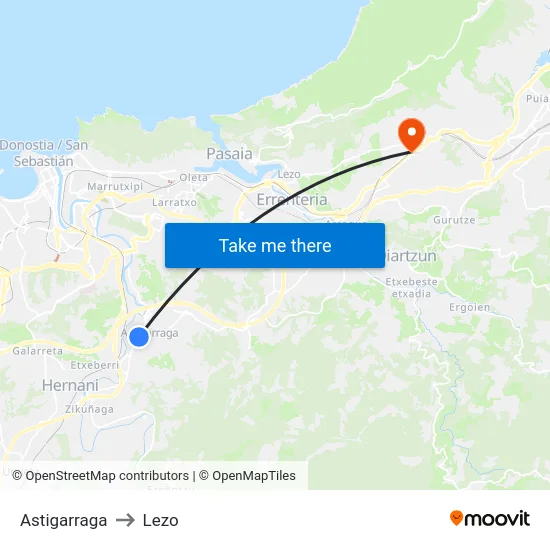 Astigarraga to Lezo map