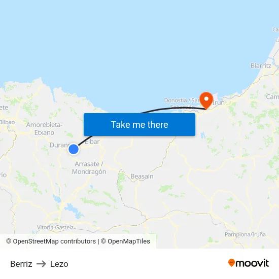 Berriz to Lezo map