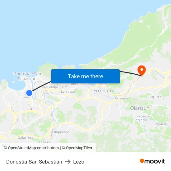 Donostia-San Sebastián to Lezo map