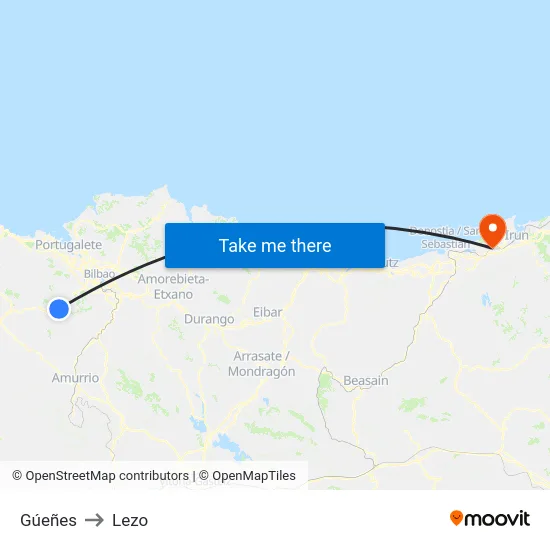Gúeñes to Lezo map