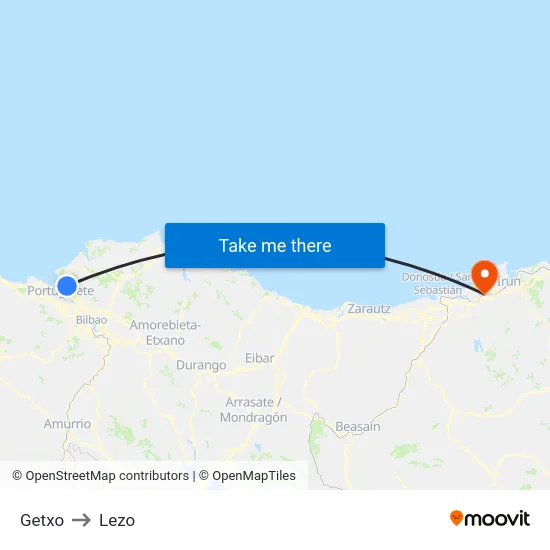 Getxo to Lezo map