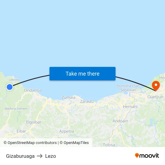 Gizaburuaga to Lezo map