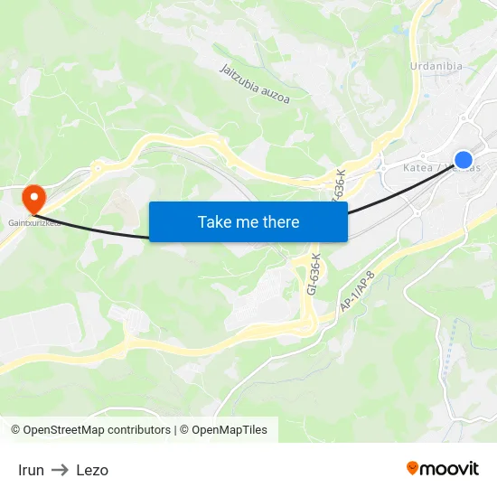Irun to Lezo map
