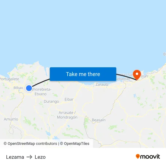 Lezama to Lezo map