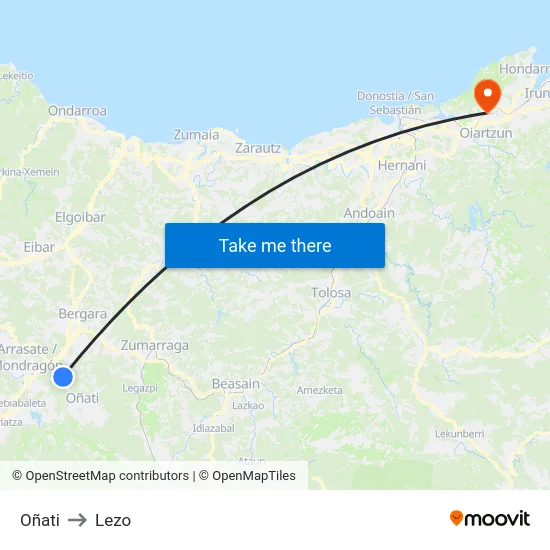 Oñati to Lezo map