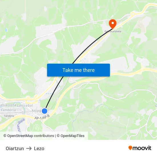 Oiartzun to Lezo map